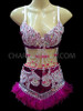 White Beaded Intense Fuchsia Sequined Bra With Matching Belt Skirt