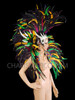 Multi-Colored Mohawk Feather Headdress With Matching Collar