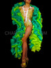 Extra Luxurious Bi-Toned Lime And Emerald Green Organza Ruffle Boa