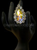 Shimmering Rhinestone Accented Lively Iridescent Teardrop Shaped Crystal Diva Ring