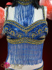 Metallic Bead Accented Blue Sequin Belly Dance Bra And Belt