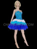 Crystal Accented Blue Sequin Corset And Matching Tri-Color Feather Skirt