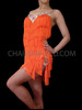 Diva's Iridescent Sequin Trimmed Neon Orange Fringe Latin Dance Dress