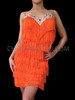 Diva's Iridescent Sequin Trimmed Neon Orange Fringe Latin Dance Dress