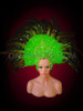 Neon Green Cap Style Feather Headdress With Natural Feather Accents
