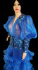 Sheer Pleated royal blue Organza Ruffle Coat With Iridescent Crystal Accents