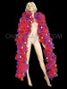Luxurious Intense Purple And Fiery Red Shimmering Organza Ruffle Boa