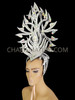 Glittery Mirror Tiled Iridescent Crystal Accented Silver Diva Showgirl Headdress