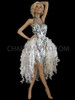 Silver Sequin Burlesque Salsa Dance Dress With Ruffle Tail