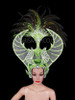 Green Glitter Feather Cabaret Headdress with Silver Mesh and Crystal Accents