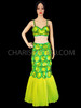 Green Pleated Satin Bra With Skirt And Gothic Pearl Necklace