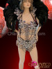 Silver Accented Black Feather Flower Patterned Brazil Rio Carnival Set