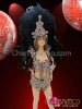 Silver Accented Black Feather Flower Patterned Brazil Rio Carnival Set
