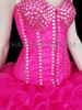 Burlesque Embroidered Hot Pink Corset With Organza Ruffle Skirt