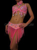 Pink Iridescent Beaded Bra And Matching Fringed Belt