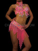 Pink Iridescent Beaded Bra And Matching Fringed Belt