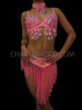 Pink Iridescent Beaded Bra And Matching Fringed Belt