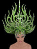 Silver Accented Drag Queen's Flame Styled Green Glitter Diva Headdress