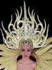 Diva Drag Queen's Feather Free Gold Glitter Backpack And Headdress