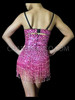 Black Accented Pink And Silver Sequin Dress With Beaded Fringe