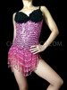 Black Accented Pink And Silver Sequin Dress With Beaded Fringe