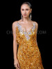 Gold Crystal Floral Lace Shiny Salsa Latin Dance Dress