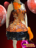 Diva's Orange And Black Brocade Peacock Applique Dolly Dance Dress