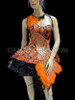 Diva's Orange And Black Brocade Peacock Applique Dolly Dance Dress