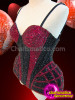Diva's Fuchsia And Black Rhinestone Crystal Covered Cage Illusion Corset