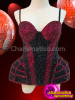 Diva's Fuchsia And Black Rhinestone Crystal Covered Cage Illusion Corset