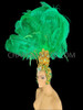 Gold Bead and Sequin Glorious Green Ostrich Feather Samba Headdress