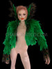 Fancy Plush Green Feathered Peacock Plume Trimmed Diva Cabaret Jacket