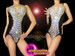 Sexy Figure Flattering Iridescent Crystal Stud Crusted Black Dance Leotard