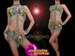Blue And Gold Sequined Floral Patterned Gogo Bra And Thong