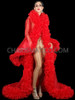 Scarlet Red Sheer Coat with Organza Trim