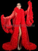 Scarlet Red Sheer Coat with Organza Trim