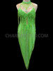Classic Styled Green Sequined Latin Salsa Dress With Deep V-Hem