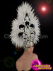 Diva's Mirror Tile Accented Silver Glitter White Feather Cabaret Headdress