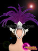 Cabaret Showgirl's Silver Iridescent Crystal Covered Purple Feather Venetian Mask