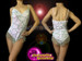 Iridescent White Sequin Leotard With Metallic Silver Beaded Scale Pattern
