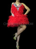 Fluffy Red Feather Covered Glittery Silver Sequin Accented Dolly Dress