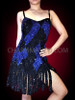Royal Blue And Black Geometric Patterned Self Fringed Dance Dress