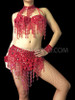 Richly Beaded Red Belly Dance Bra With Matching Belt Skirt