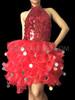 Mock Turtleneck Sleeveless Red Sequin Dress With Organza Tutu Skirt