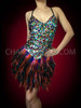 Dark Toned Halter Style Sequin Rainbow Feathered Latin Dance Dress