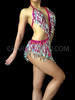 Sexy V-Shaped Styled Halter Teardrop Sequin Dance Dress In Fuchsia