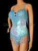 Blue V Shape Show Girl Sequin Bodysuit