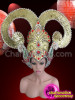 Exotic Beaded Ruby Crystal Accented Golden Glitter Drag Queen Headdress