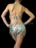Exotic Silver Sequin Halter-Style O-Ring Dance Leotard With Beaded Fringe