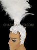 Timelessly Styled Tall White Ostrich Plume Headdress With Beaded Cap
